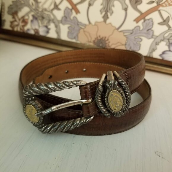 Brighton Museum Roman Greco Sphinx Coin Brown Mock Croc Sz Small Leather Belt - Picture 5 of 16